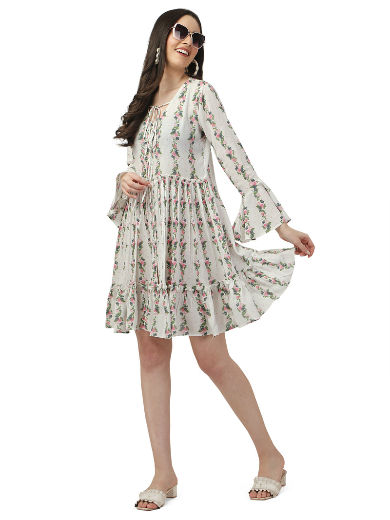 MULTI FLORAL FRILL DRESS