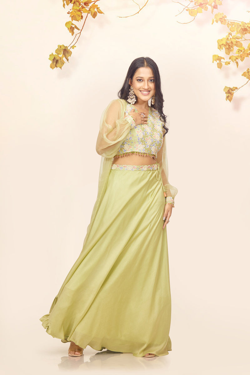 PASTEL GREEN PEARL EMBROIDERED LEHENGA SET