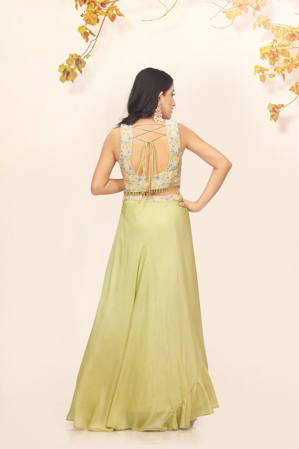 PASTEL GREEN PEARL EMBROIDERED LEHENGA SET