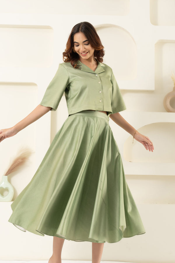 GREEN COTTON SKIRT TOP SET