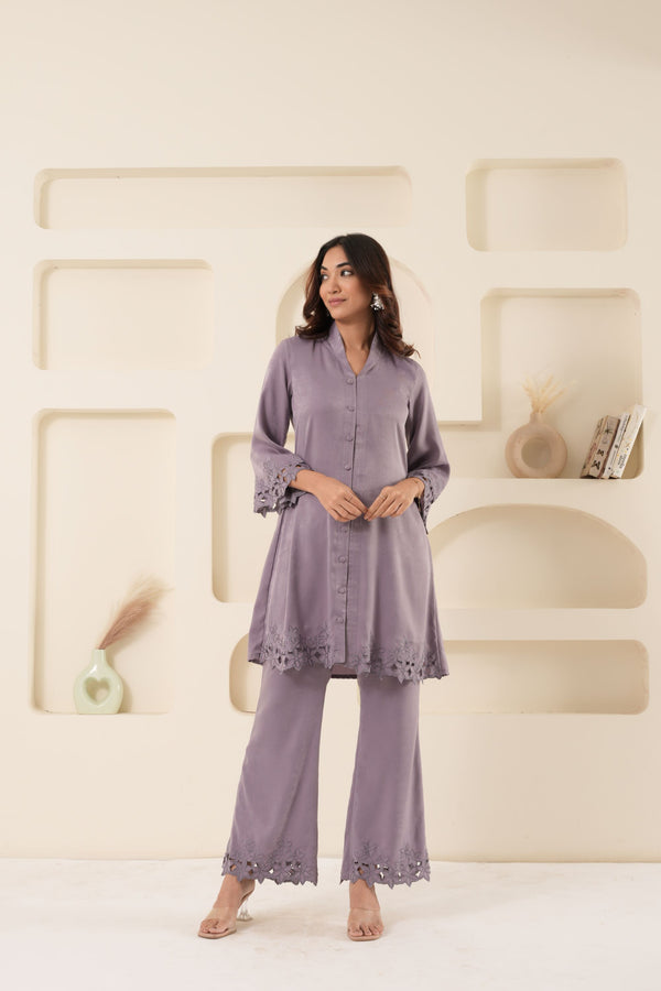 LILAC CUT WORK TUNIC AND BOTTOM SET