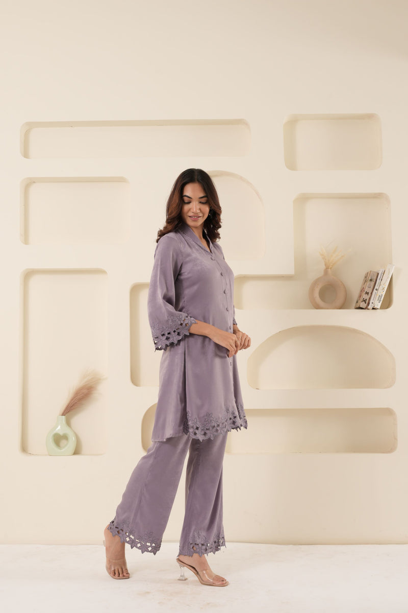 LILAC CUT WORK TUNIC AND BOTTOM SET