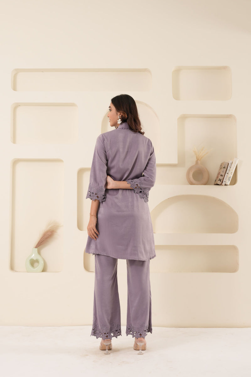 LILAC CUT WORK TUNIC AND BOTTOM SET