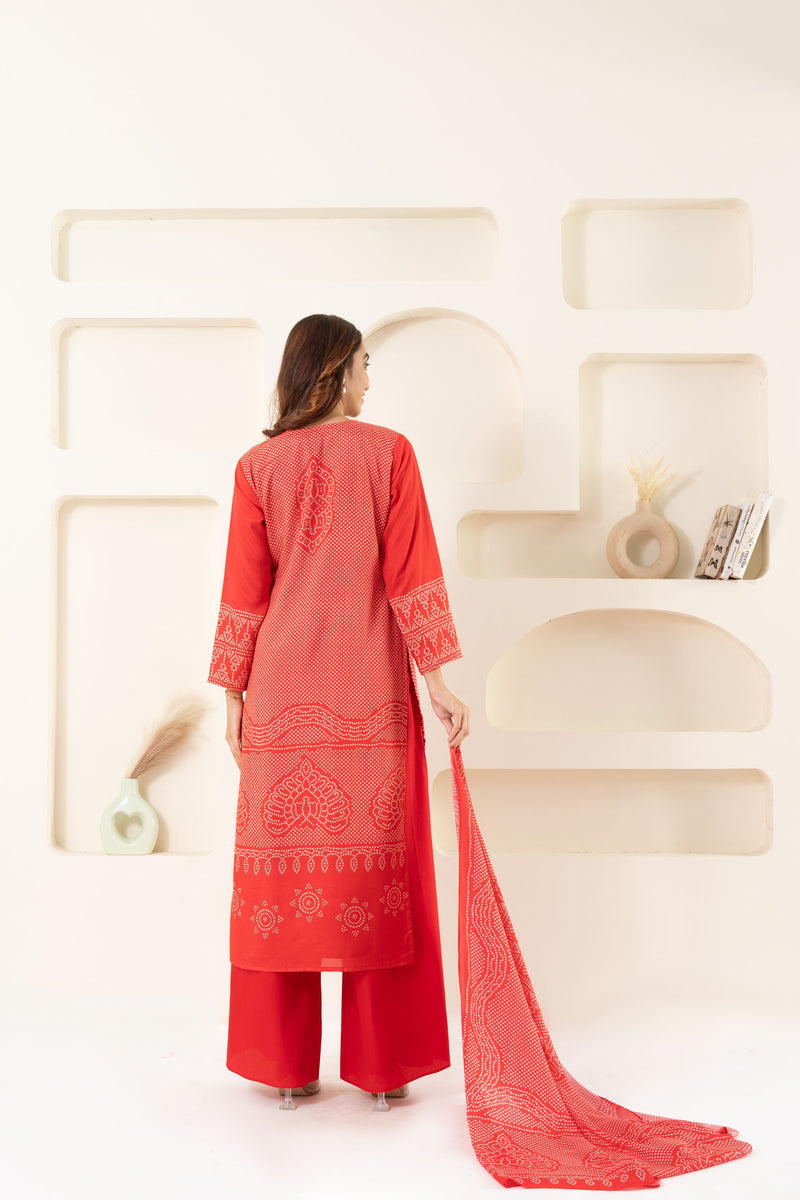 RED BANDHANI KURTA SET