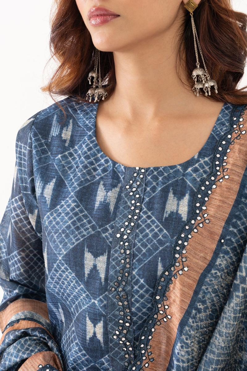 INDIGO EMBROIDERED KURTA SET