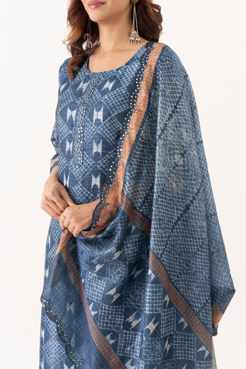 INDIGO EMBROIDERED KURTA SET