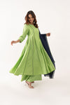 GREEN SILK ANARKALI KURTA SET