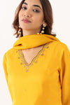 YELLOW BOOTI SILK KURTA SET