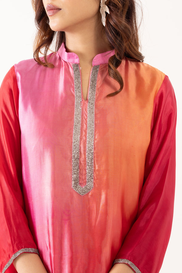 LOTUS EMBROIDERED SHADED KURTA BOTTOM SET