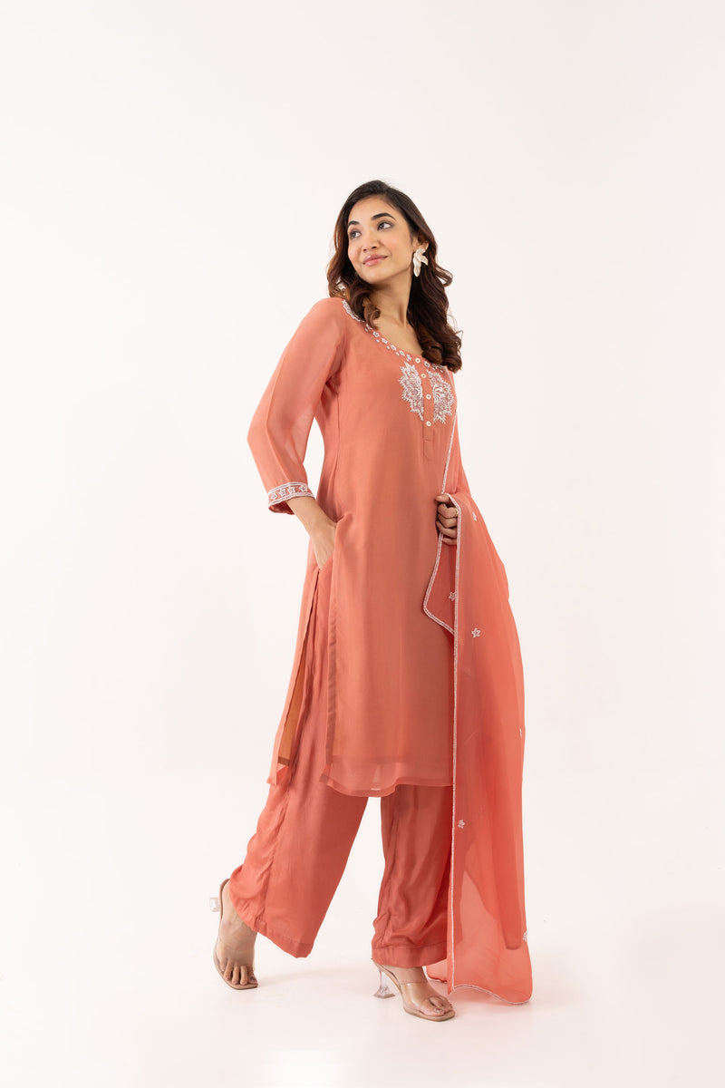 PEACH CRYSTAL KURTA SET