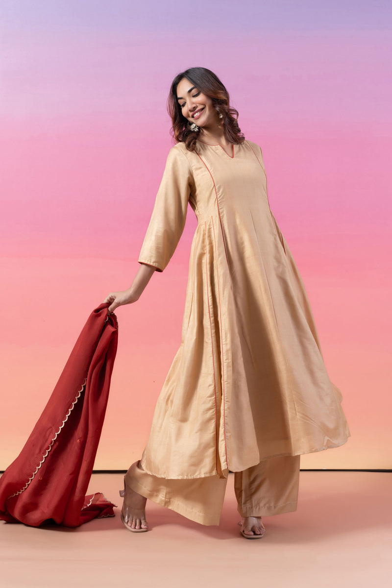 CREAM SILK ANARKALI KURTA SET