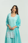 TURQUOISE SCALLOPED KURTA SET