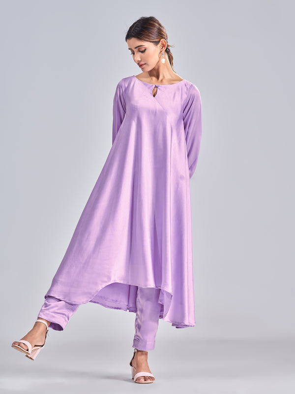 LILAC SATIN ASYMMETRIC TUNIC SET